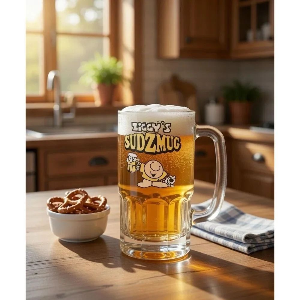 Ziggy Suds Tall Glass Mug Vintage 1980 Beer Glass